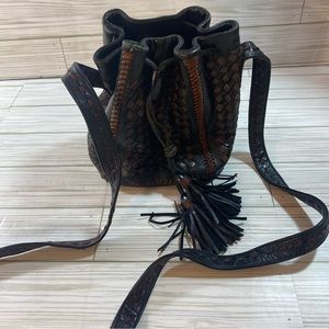 Vintage Jay Herbert by Sharif Womens Black Brown Leather Woven Mini Bucket Bag